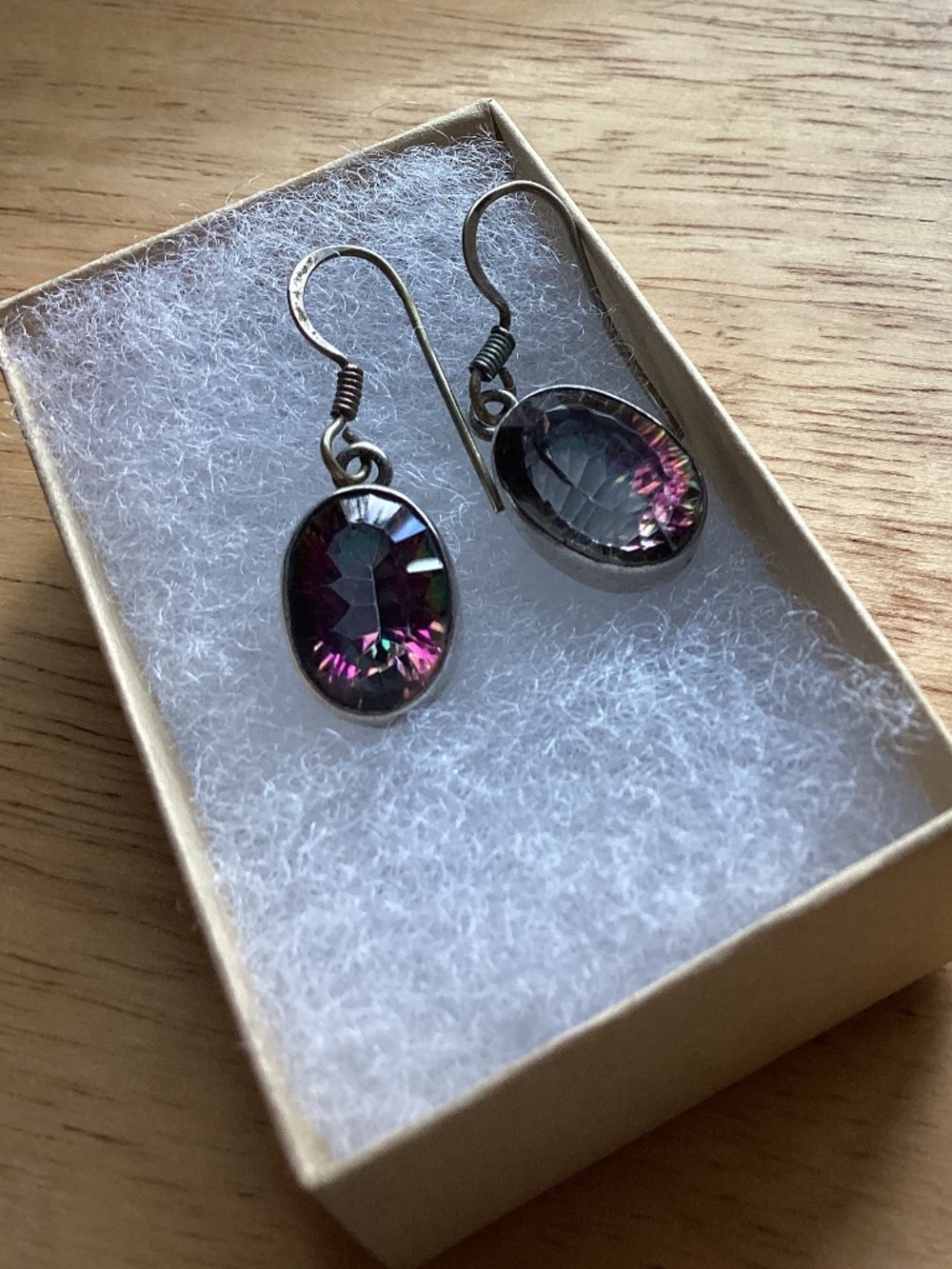 Vintage mystic topaz 925 silver drop earrings handcrafted